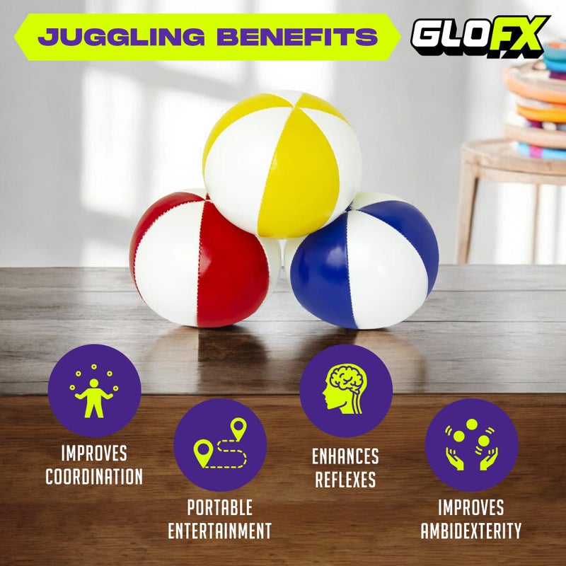 GloFX Juggling Balls [Pack of 3] for Beginners to Advanced Jugglers - No Bounce Design - Durable Weighted Juggle Ball Kit - 2 Layer Construction - Soft and Easy Juggling Kit - Mixed Colors - Image 3
